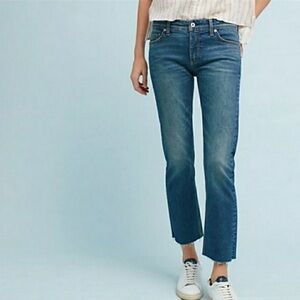 Pilcro Slim Straight Blue Jeans Size 31 Raw Hem Denim Casual Anthropologie